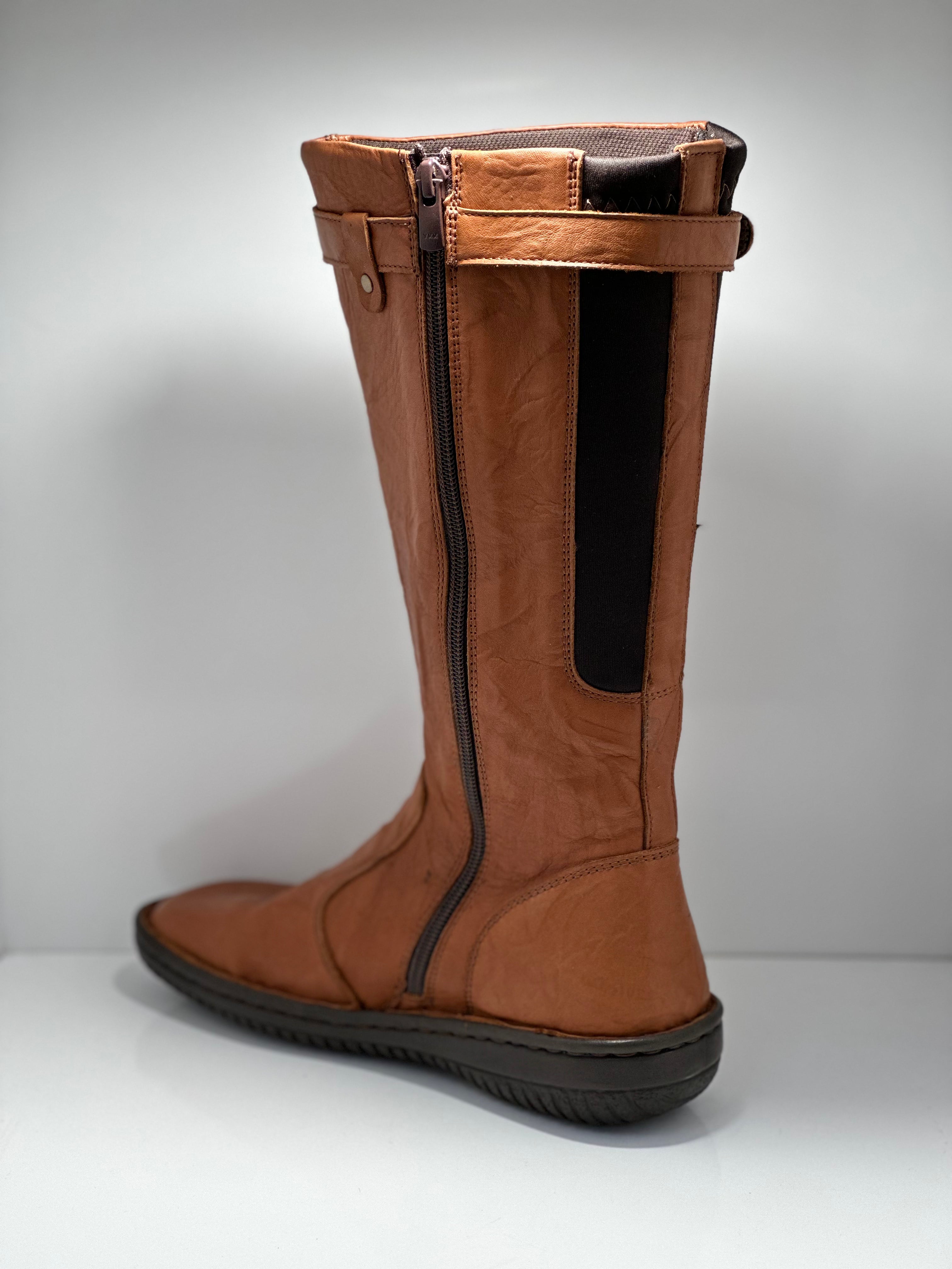 Cabello Calf Length Crinkle Leather Boot