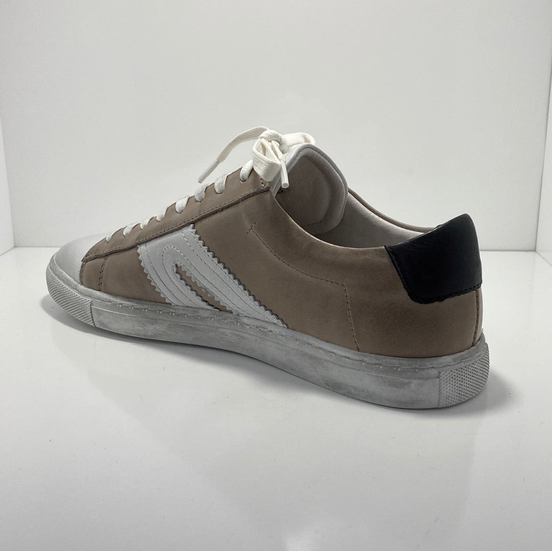 Burn Leather Sneaker with Inverted V Motif  EOS