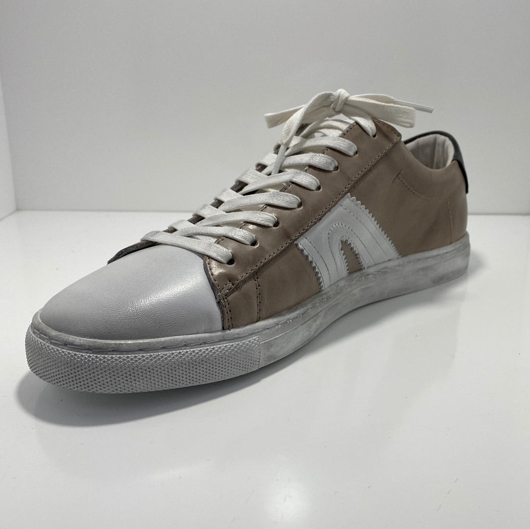 Burn Leather Sneaker with Inverted V Motif  EOS