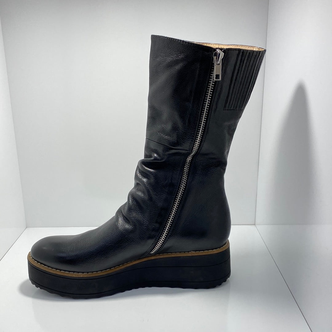 Nani Leather Calf Length Platform Heel Boot Top End