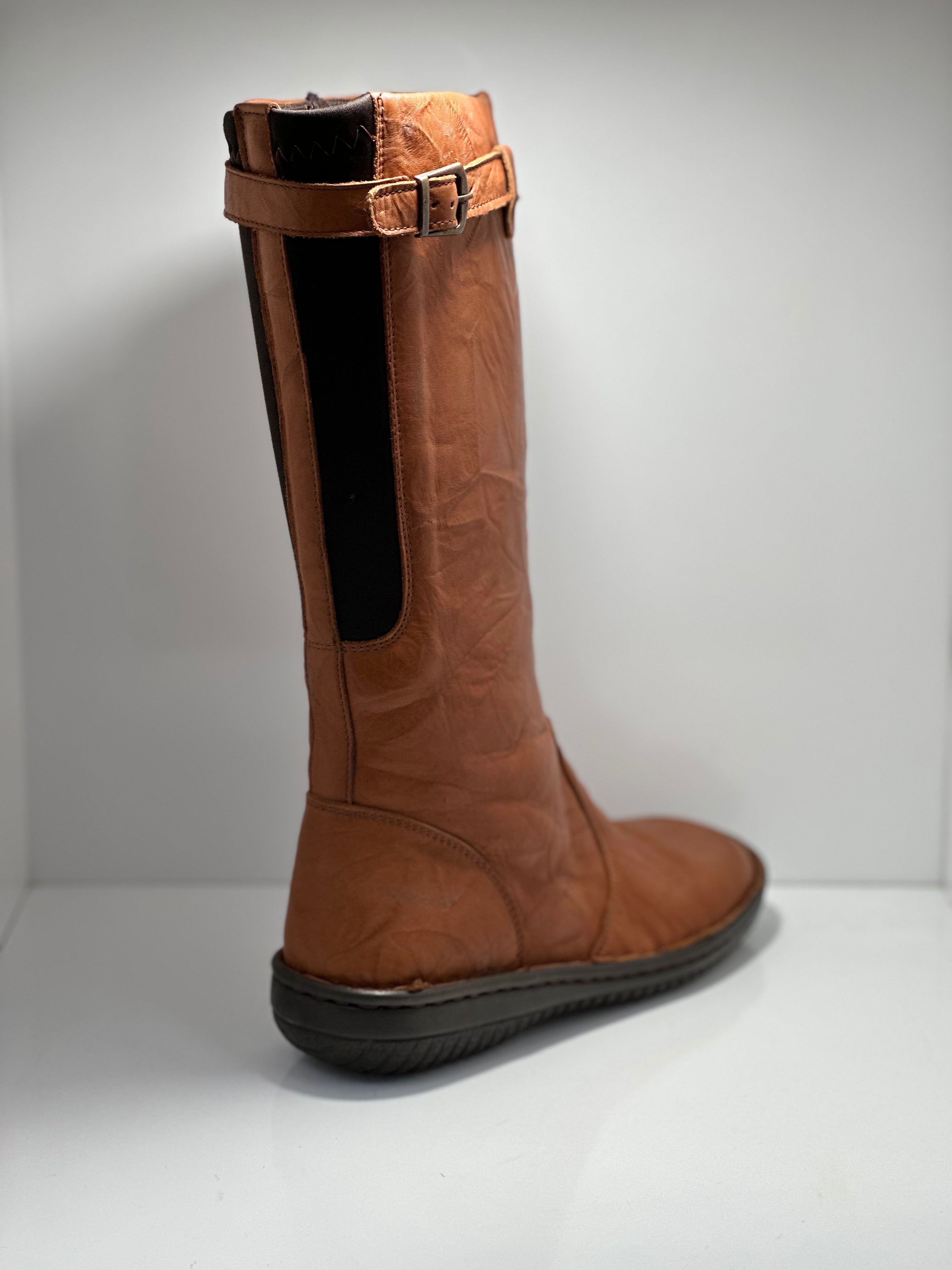 Cabello Calf Length Crinkle Leather Boot