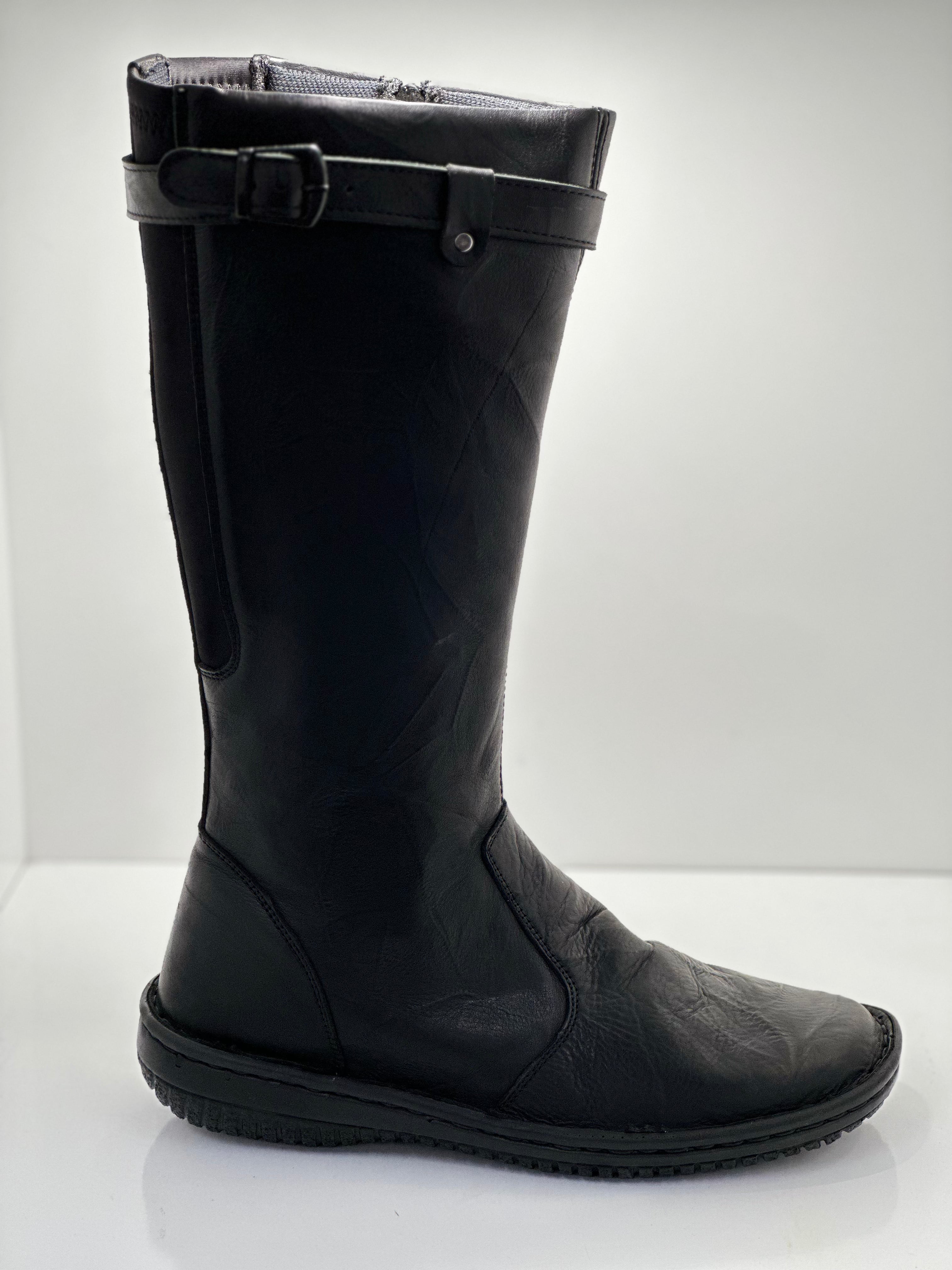 Cabello Calf Length Crinkle Leather Boot