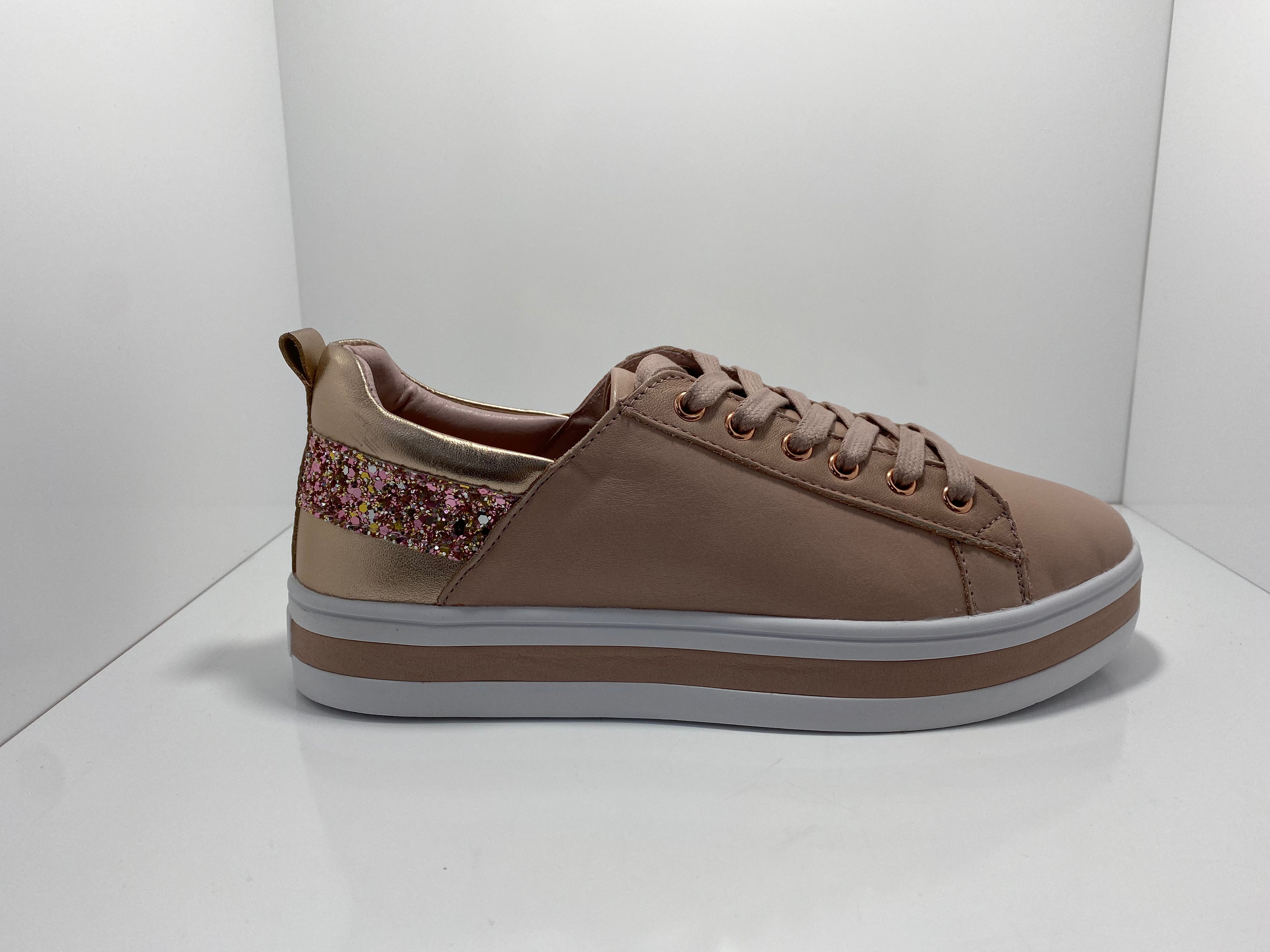 Piper Leather Sneaker with Rose Gold Trim Sparkle around the Heel A & E