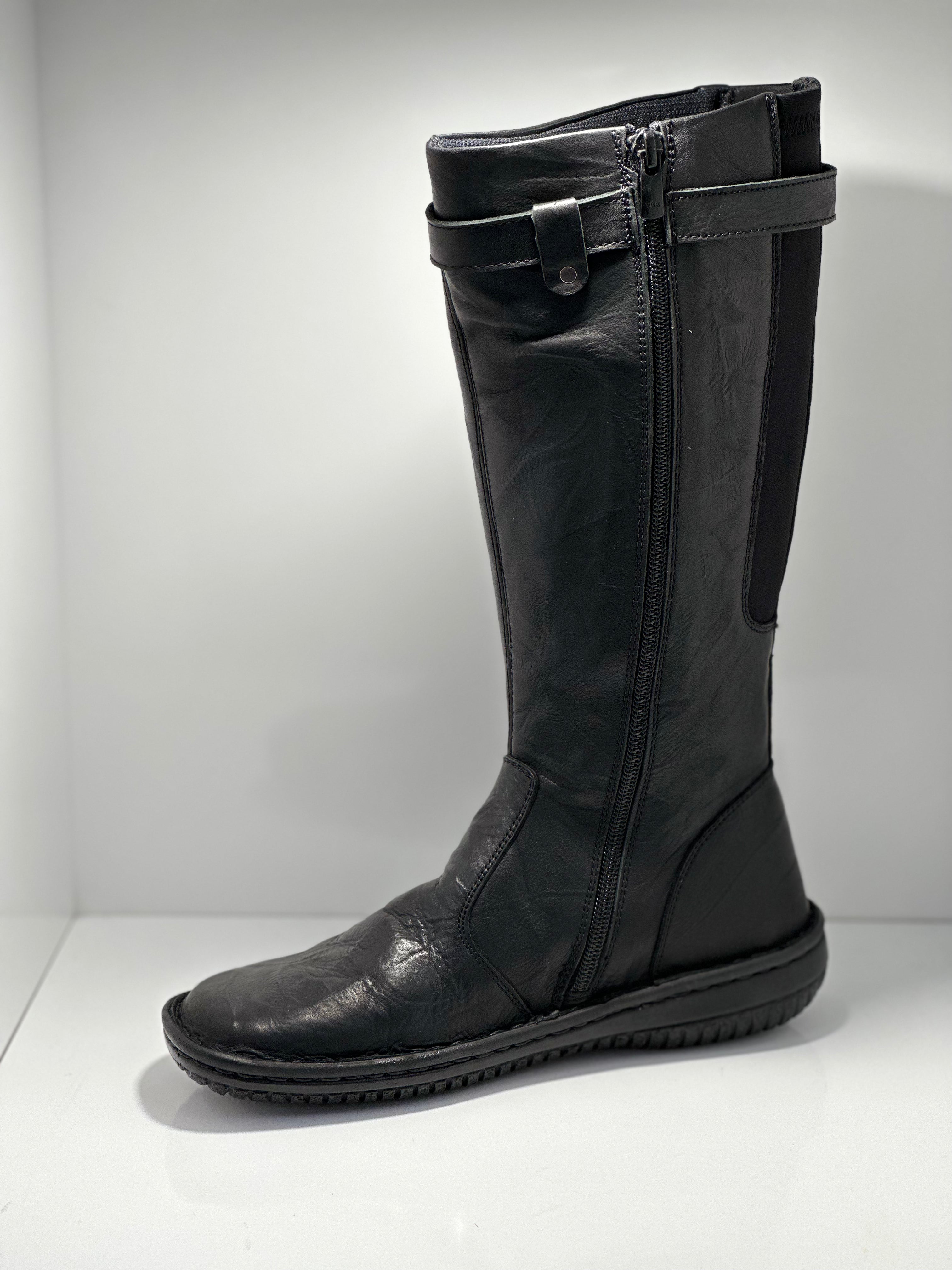 Cabello Calf Length Crinkle Leather Boot